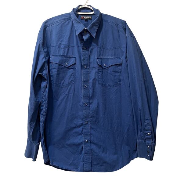 Roper Other - Roper Men's Long Sleeve Pearl Snap Western Shirt Solid Blue Large